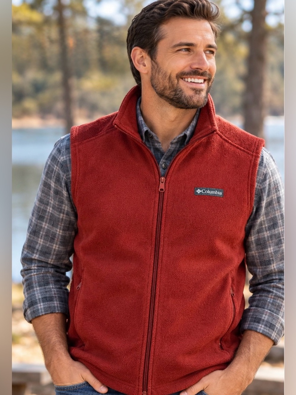 Columbia Steens Mountain Fleece Vest Men’s Medium Red Full Zip XM1024